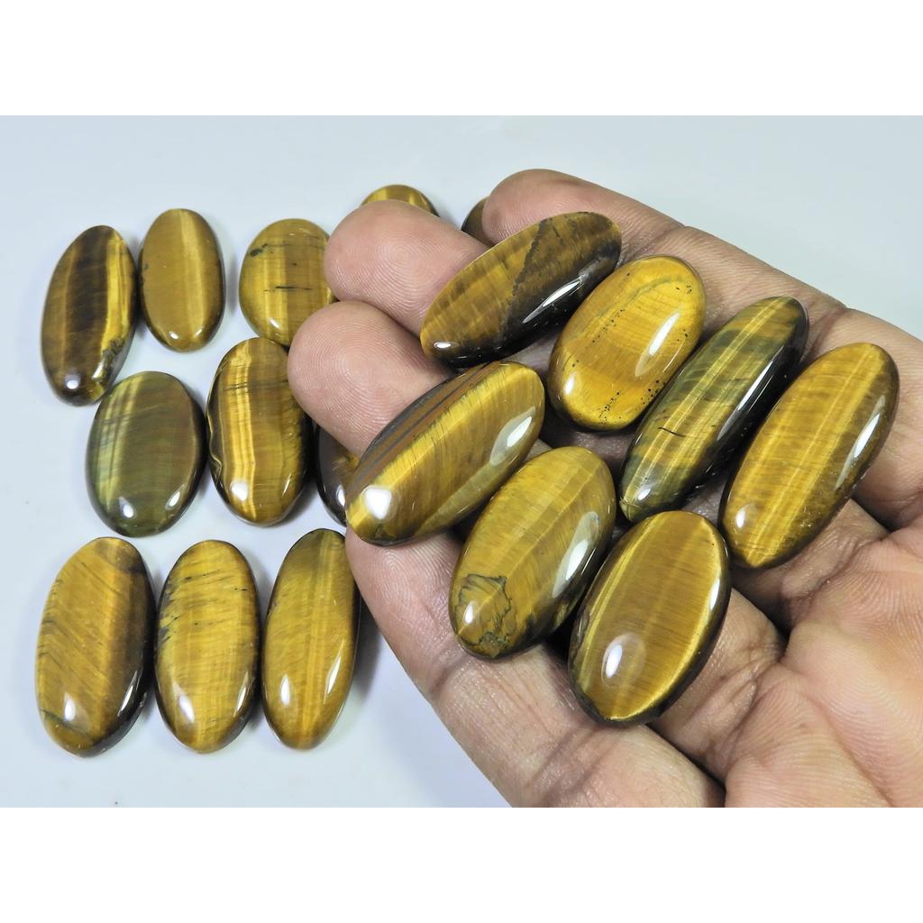 382Cts. Natural Tiger Eye Oval Cabochon Loose Gemstone 18Pcs Lot 25-33 MM C-739