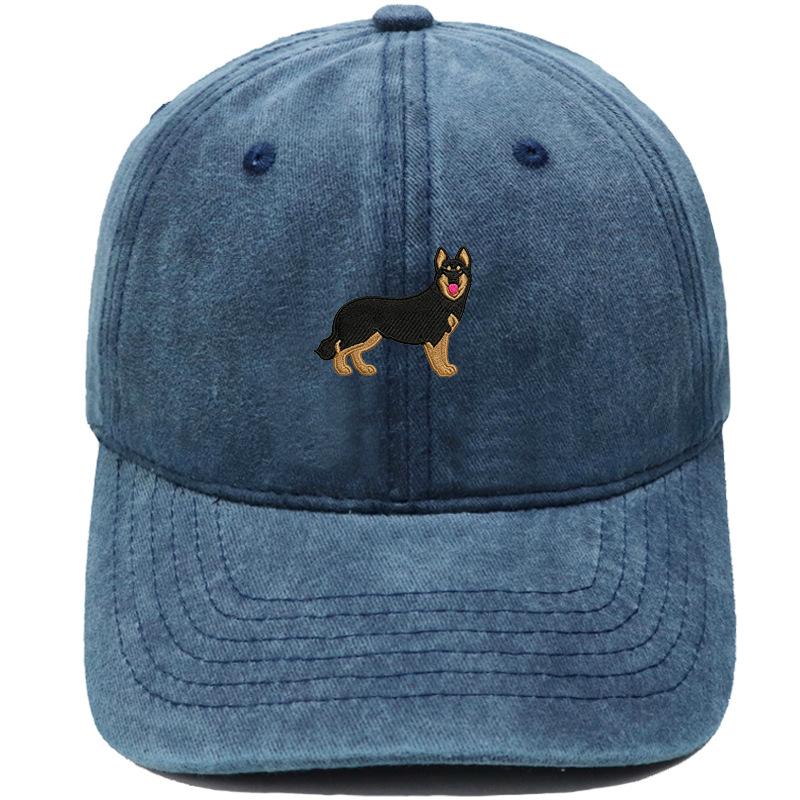 Cartoon German Shepherd Puppy Embroidered Baseball Cap Animal Washed Retro Daddy Hat Men's and Women's Casual Sun Hat