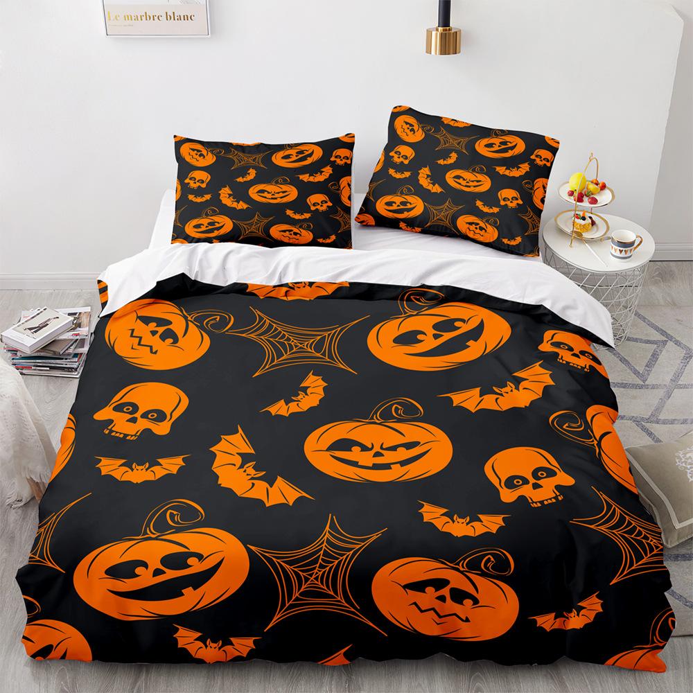 Halloween Duvet Cover Pumpkin Lantern Cartoon King Queen Twin Size Polyester Bedding Set For Kids Boys Girls Teens Bedroom Decor