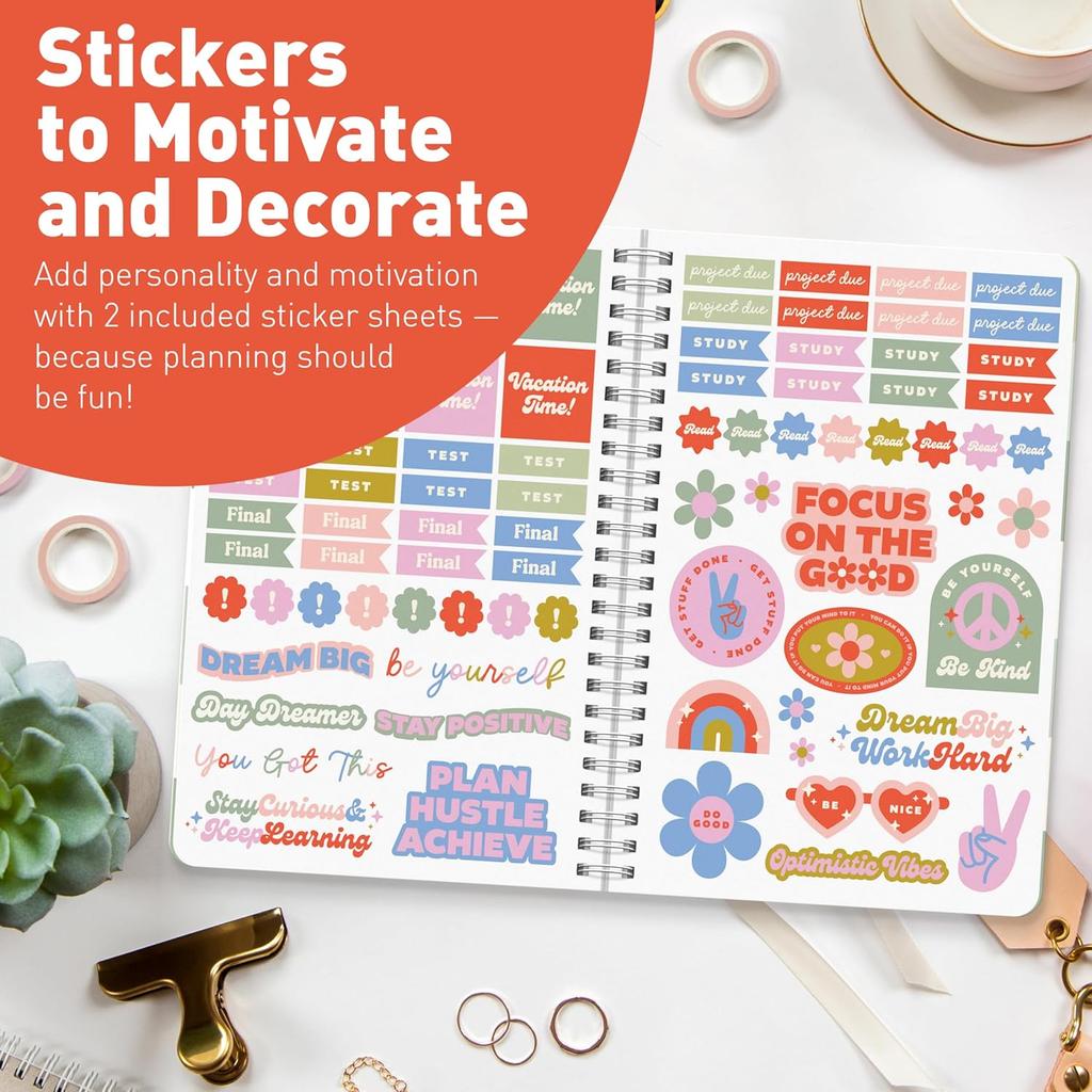 Академический планировщик Sweetzer & Orange 2025-2026 – Студенческий планировщик на август 2025 г. по июль 2026 г. – Еженедельный и ежемесячный разворот – Прочная обложка и наклейки