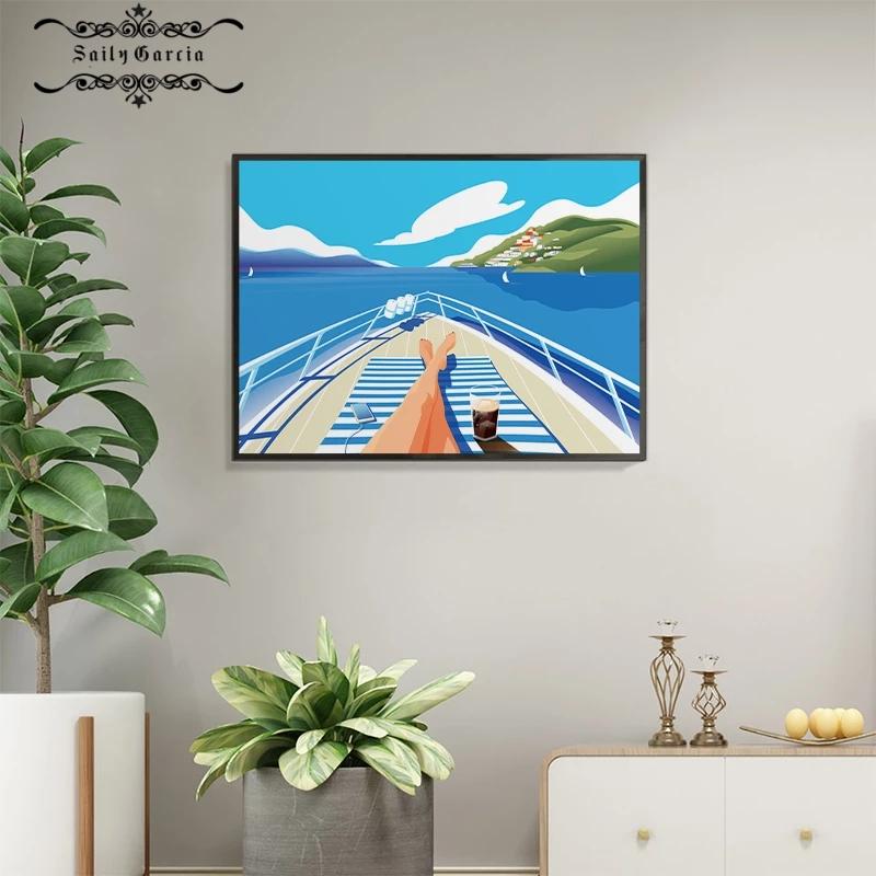 Отпуск Путешествия Морской Пейзаж Пляж Волны Картина На Холсте Аниме Плакат и Печать Настенная Картина Современная для Гостиной Домашний Декор