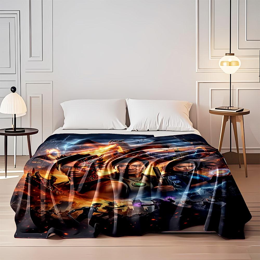 Fantasy battle with a dragon, magical powers, and heroes in urban chaos. for all seasons blanket lunch break throw gift