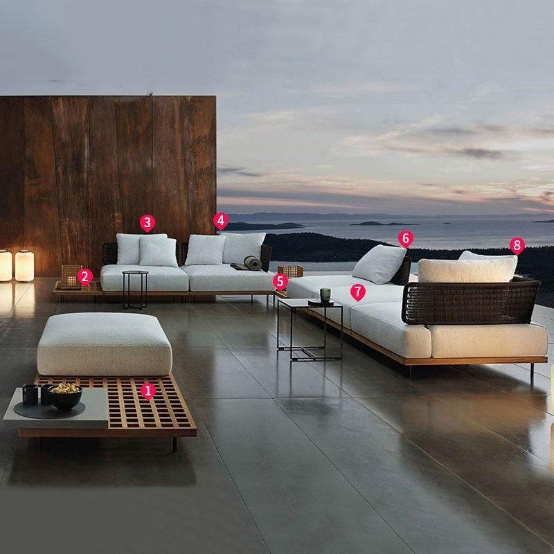Teak Rattan Outdoor Sofa Set - Waterproof & Sun Protected Garden Furniture