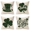 Home Cushion Cover St. Patrick's Day Pillowcase Four-leaf Clover Plaid Sofa Cushion Cover
