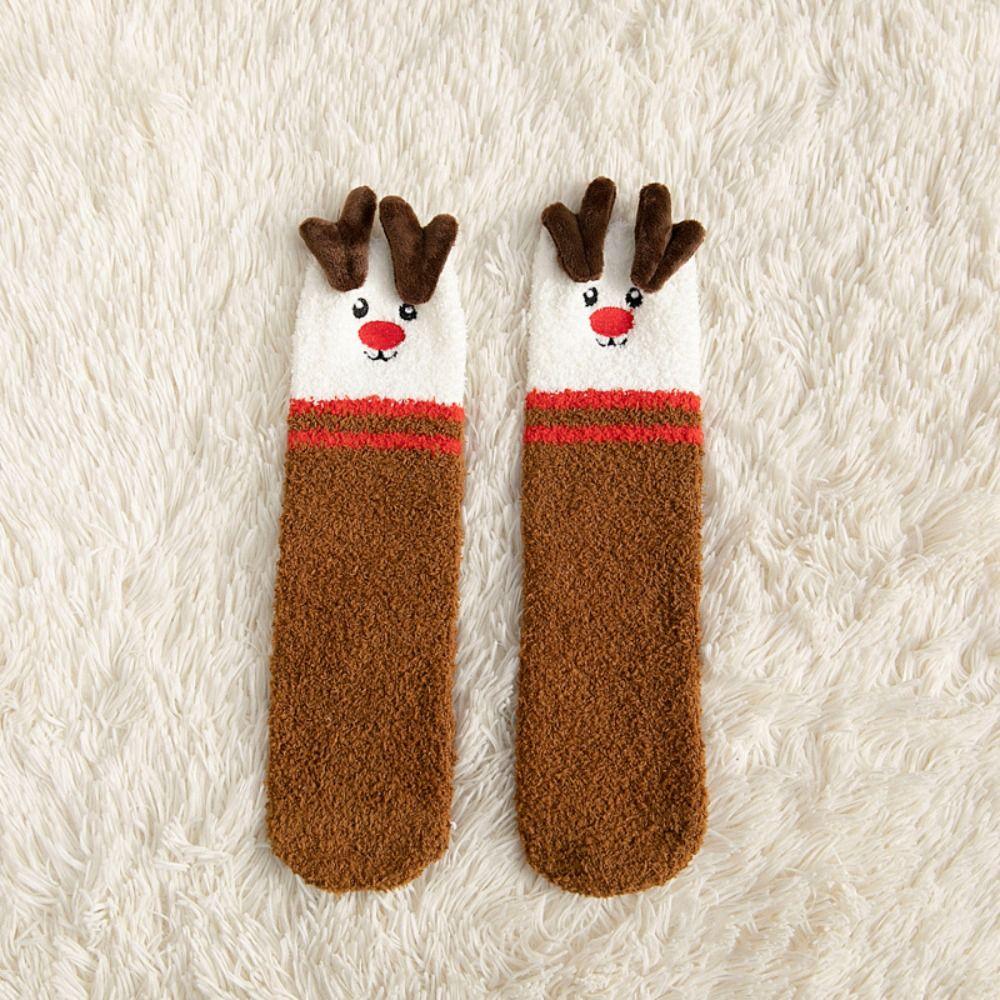 Сохраняющие тепло носки средней длины из кораллового флиса, плюшевые носки с Санта-Клаусом, мягкие рождественские носки, Рождество