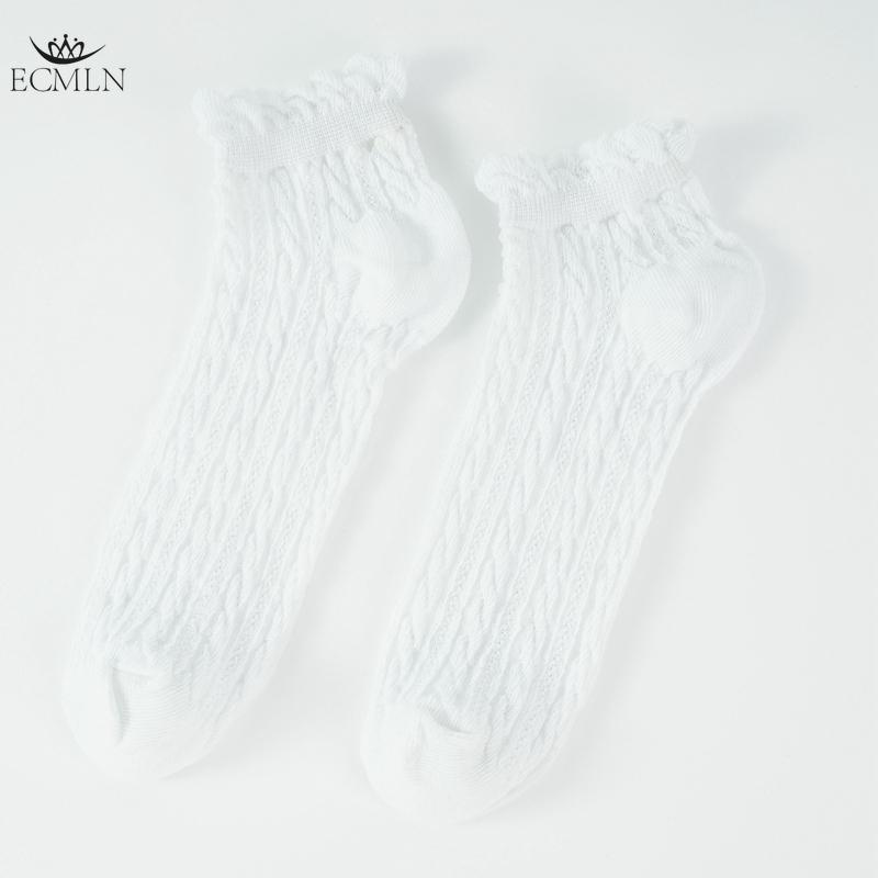 Женские милые дышащие носки до щиколотки, однотонные носки, женские повседневные носки с оборками, дышащие носки до щиколотки