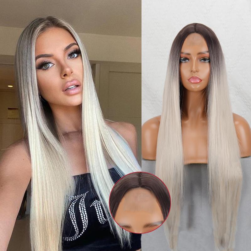 MISS WIG Женский длинный прямой светло-русый парик с омбре без челки, парик из синтетического волокна для женщин