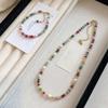 New Trendy Colorful Beads Stone Natural Pearl Choker Necklaces for Women Girls Vintage Gold Color Necklaces Bracelet Zircon Set