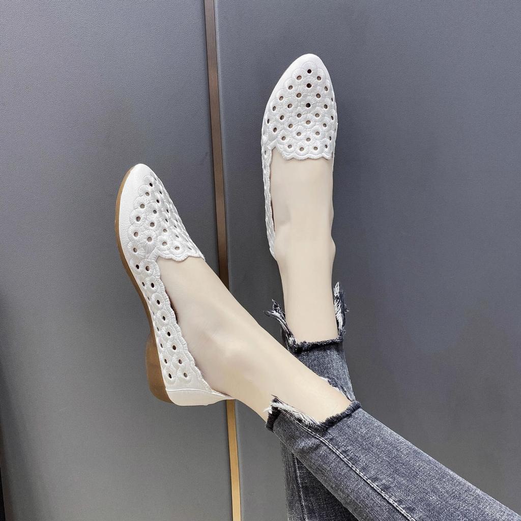 Туфли Doudou из говяжьих сухожилий с мягкой подошвой, красные, с вышивкой, полые, маленькие, одинарные, туфли на танкетке, женские, новые, для мам, летние туфли с одной педалью