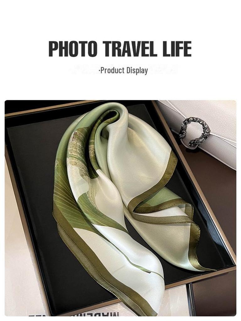 Hangzhou 100% Mulberry Silk Floral Lotus Women's Scarf, 53cm Square Shawl