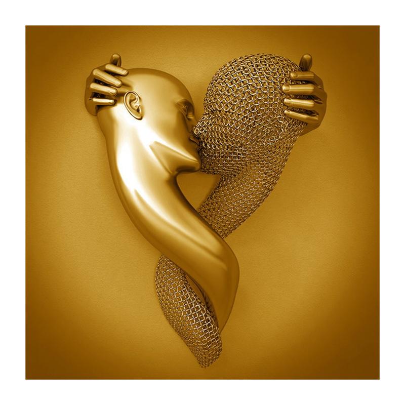 3D Visual Gold Silver Metal Figure Art Statue Canvas Painting Romantic Abstract Posters and Prints Wall Pictures Modern Home Decor for Living Room