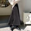 Women's Black Mid-Length High Waist Pleated A-Line Skirt - Autumn/Winter 2024 Collection