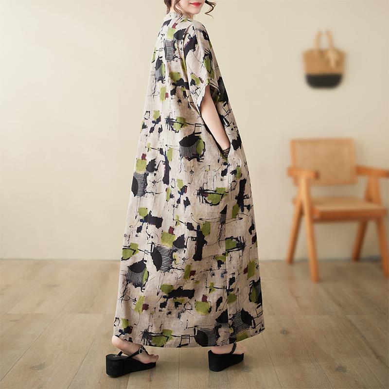 Новое хлопковое винтажное платье с цветочным принтом больших размеров с короткими рукавами для женщин, повседневное свободное длинное летнее платье макси