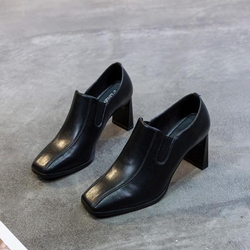 Модные женские туфли на толстом каблуке корейской версии, весна-осень, новые туфли с квадратным носком на высоком каблуке, профессиональная женская обувь для поездок на работу
