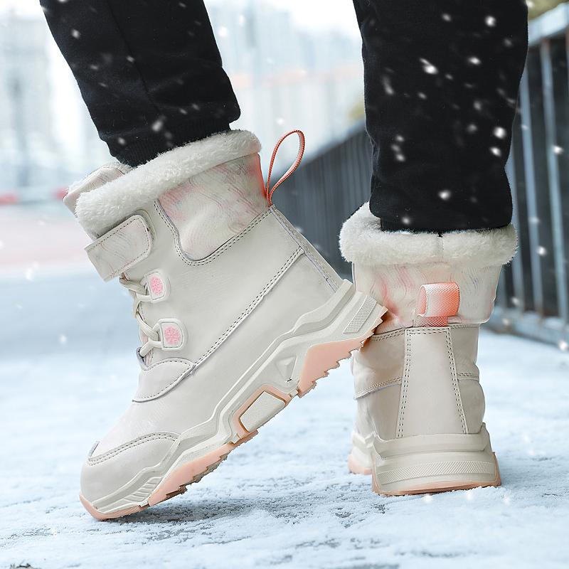 Children Warm Snow Boots Kids Winter Cotton Shoes Non-slip Snow Outdoor Warm Plush Boots High Top Warm Furry Footwear Waterproof Warm Sneakers