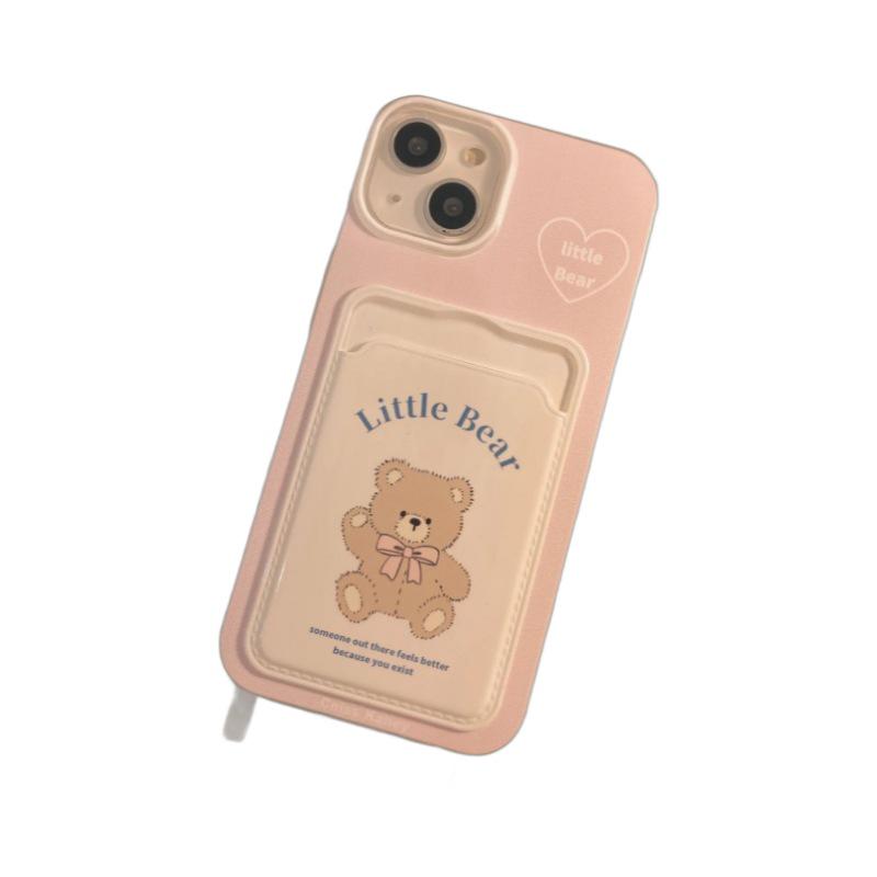 Милый чехол-картхолдер с брелоком в виде медвежонка для iPhone 11/12/13 Pro Max/14