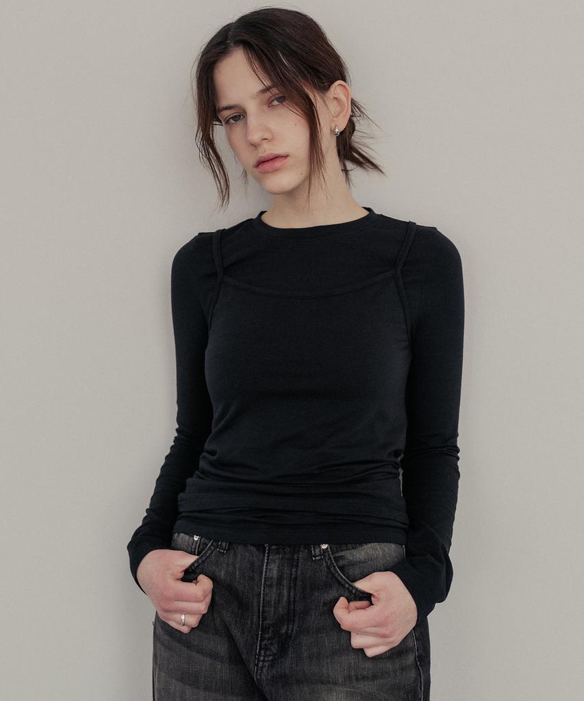 HARDCORE HAPPINESS Soft Layered Sleeveless T-Shirt_Black