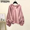 Тонкий свитер с рукавами-фонариками, корейская версия, свободный прилив, большие размеры, осенне-зимний свитер с капюшоном, толстый топ