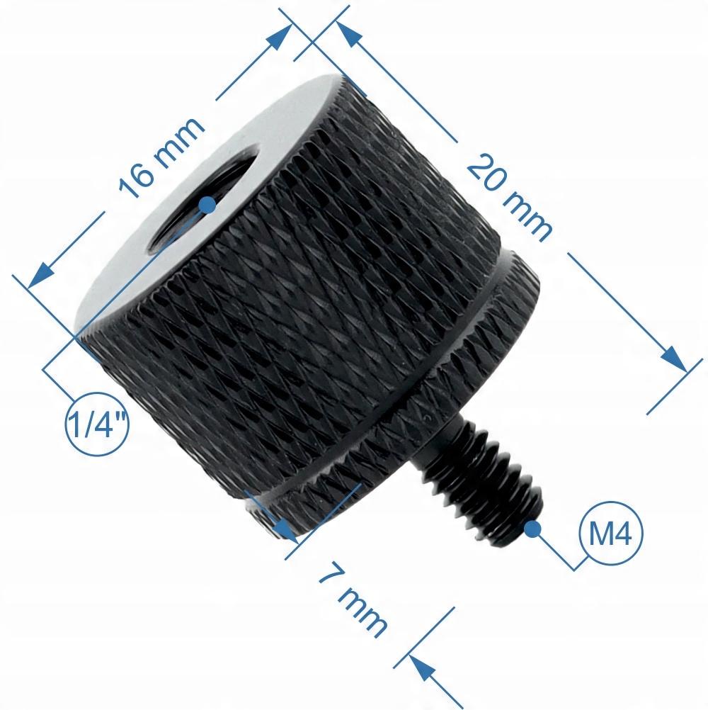 Adapter sleeve reduction 1/4" to M4 tripod aluminum black 20 mm