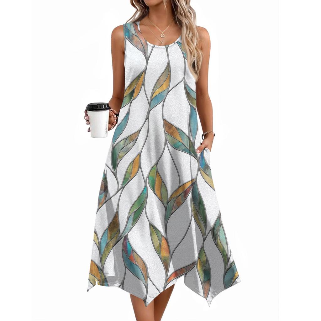 Женское повседневное платье на лето, платье-майка, свободное пляжное платье с карманами, расклешенный миди-сарафан