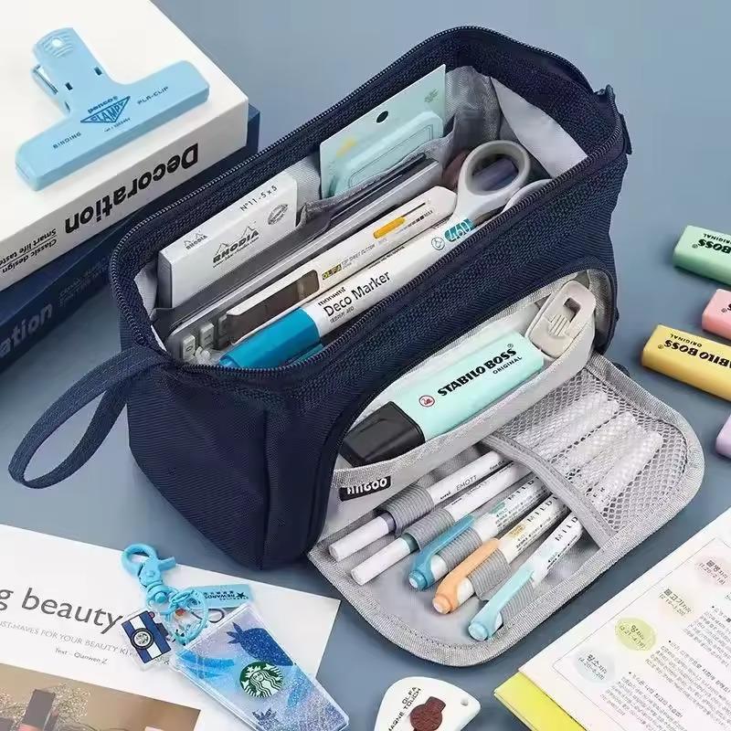 Large Capacity Pen Pouch Double-Layer Pencil Case Multifunctional Stationery Box Creative Handheld Pencil Bag Learning Supplies