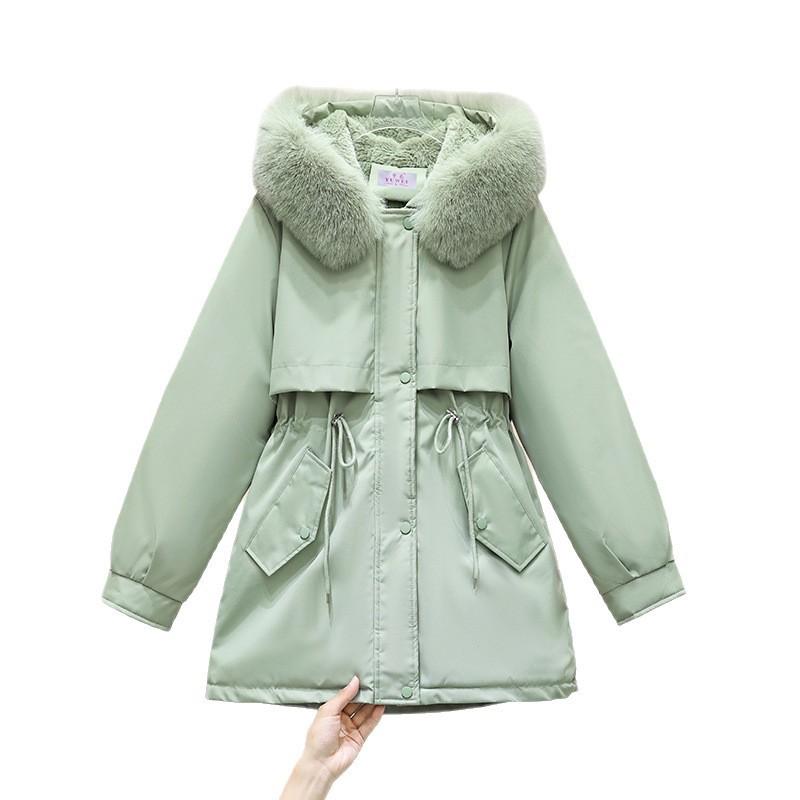 Womens Mid-Length Faux Fur Hooded Padded Coat Slim Fit Warm Winter Outerwear