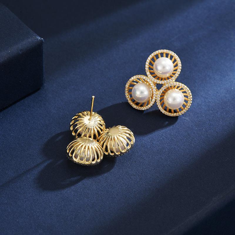 Легкие роскошные ретро полые жемчужные серьги-гвоздики уникальный дизайн микро циркониевые модные серьги