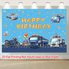2D plane cartoon emergency transportation theme background fabric used for birthday celebration events polyester fiber