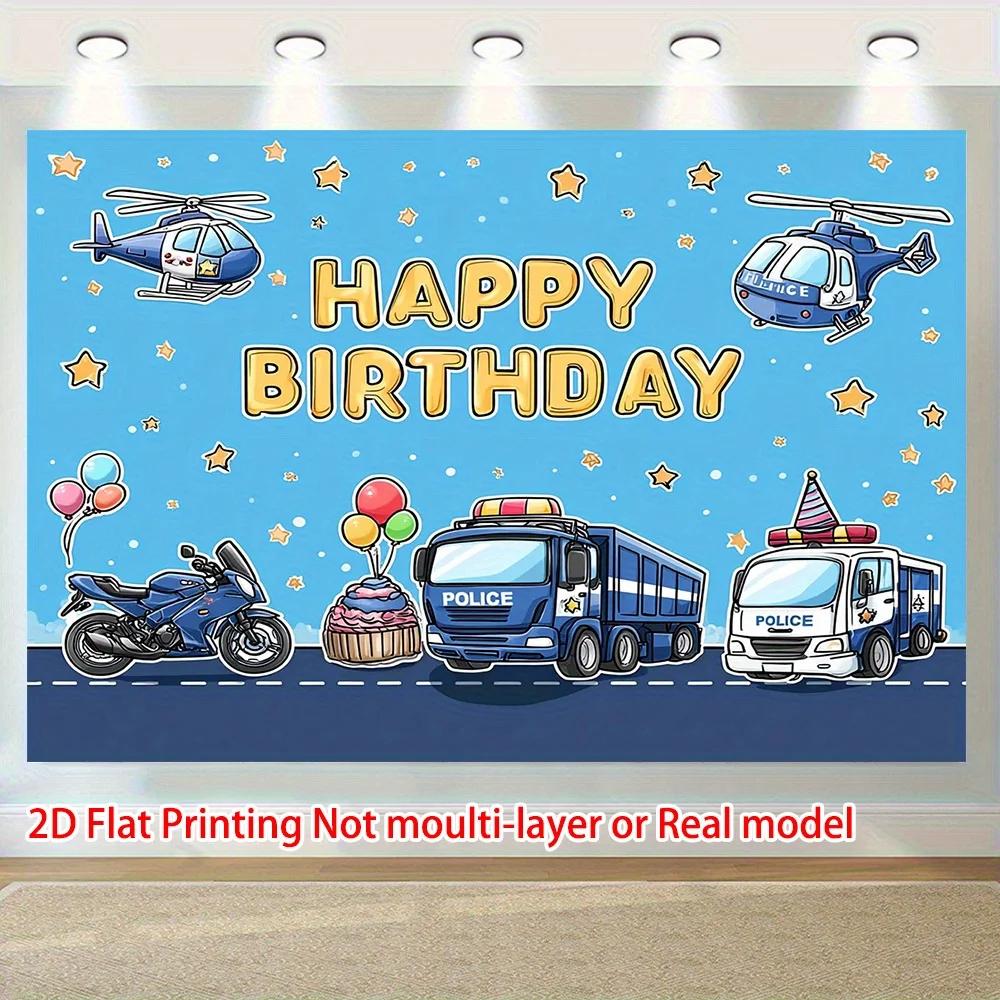 2D plane cartoon emergency transportation theme background fabric used for birthday celebration events polyester fiber