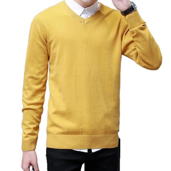 Мужской однотонный пуловер с V-образным вырезом и длинными рукавами, облегающий, большого размера, вязаный свитер