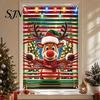 Christmas Party Background Decor Window Cover Banner with Santa Claus and Elk Patterns, Xmas Winter Holiday Home Peeking Ornament, Wall Hanging