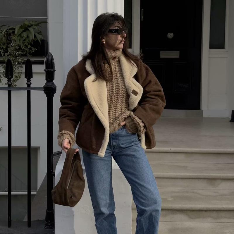 Женское пальто Осень и Зима Новая женская мода Свободное и теплое Ретро пальто из овечьей шерсти