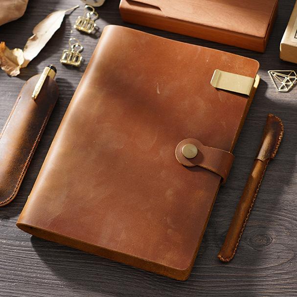 Retro Cowhide A5 Loose-leaf Notebook Handmade European-style 6-hole Notepad Crazy Horse Leather Book for Friend's Birthday Gift
