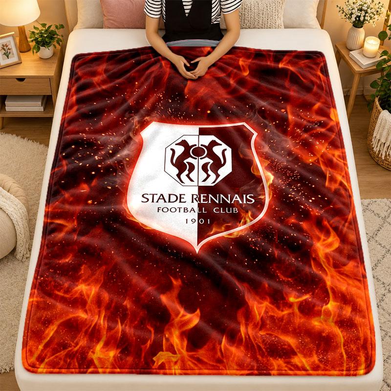 Flannel BlanketStade Rennais FC Warm Soft Throw Blanket for Indoor Sofa Bed Living Room Use