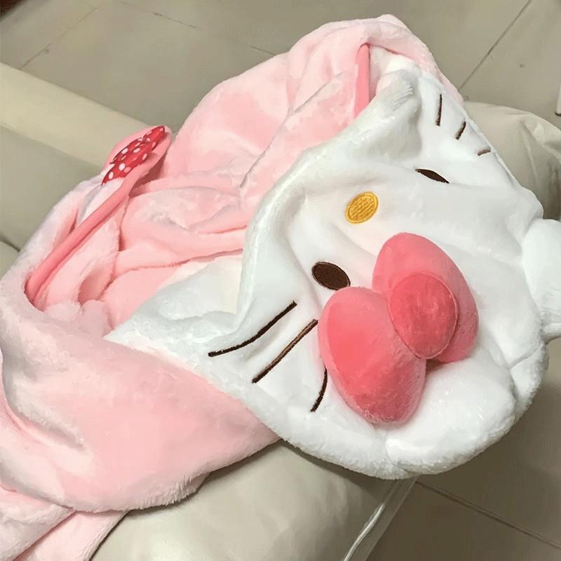 Lovely Hooded Robe Multifunctional Air Conditioning Blanket Soft Cape Type Animal Coral Fleece For Adults Winter Wear