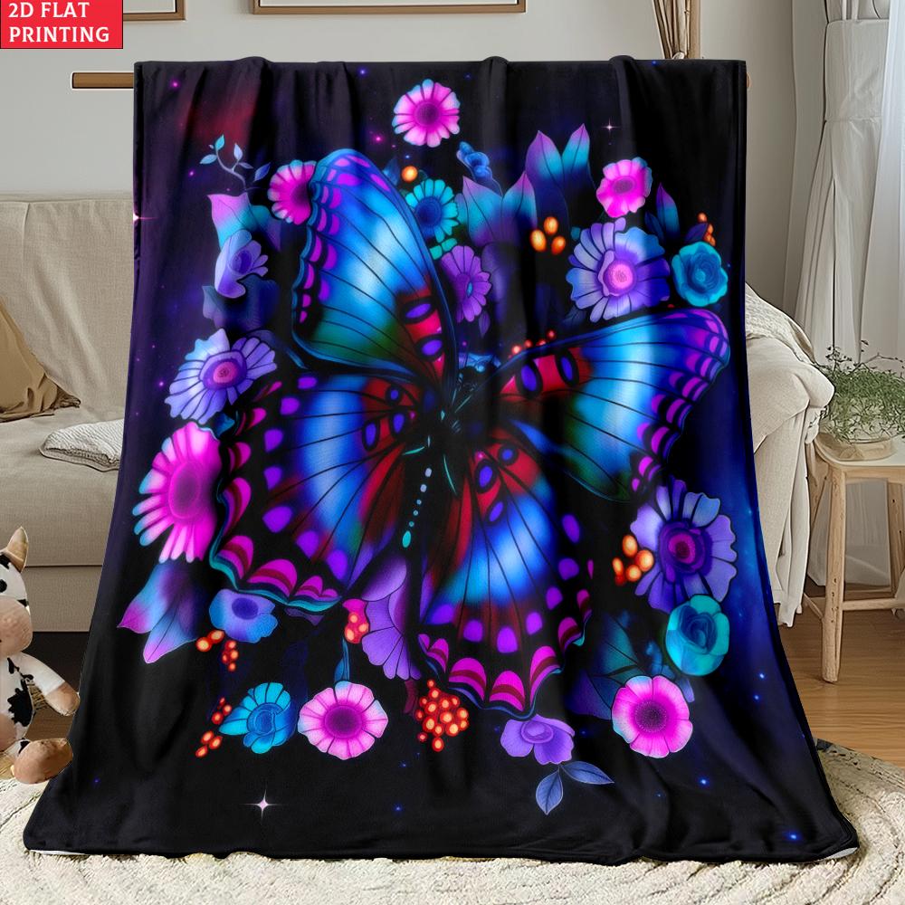 To My Mom Print Flannel Blanket,Purple Rose Butterfly Warm Throw Blanket, Mother's Day Gift from Daughter, Cozy Bed Sofa Blanket