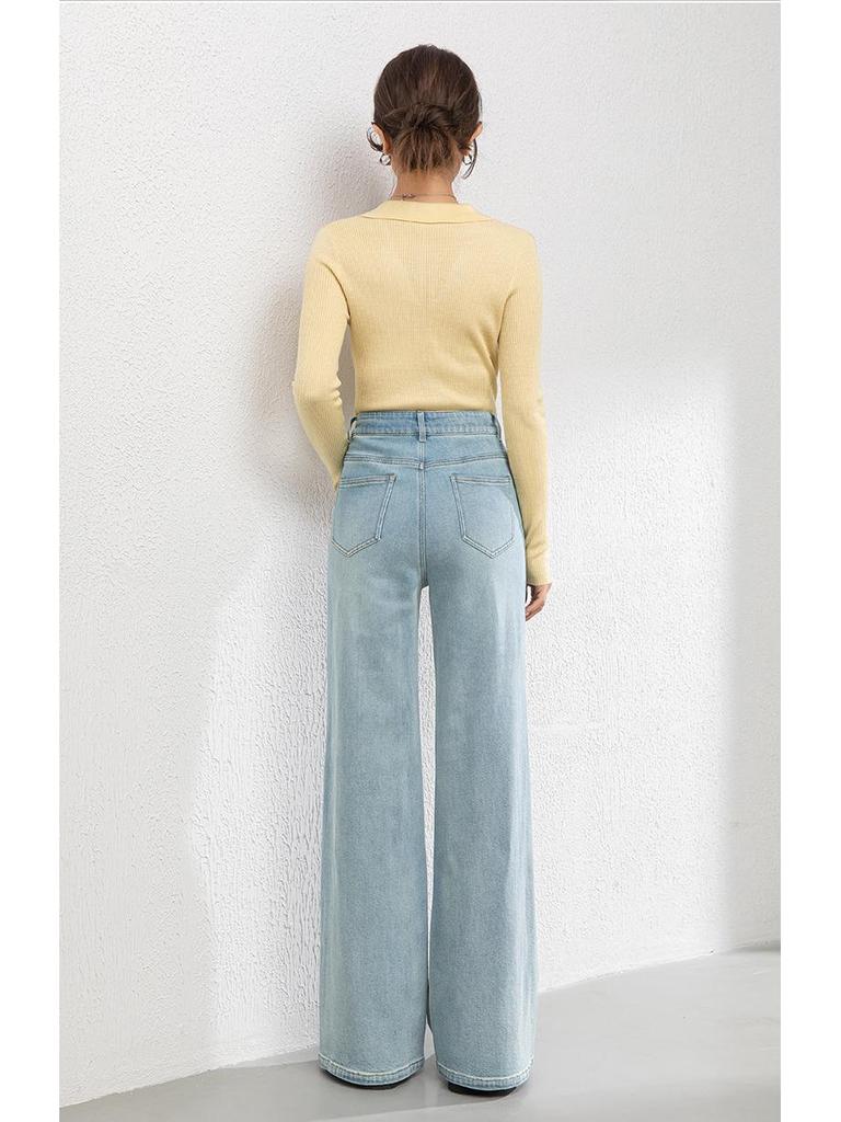 2025 Autumn Women's Korean Style High Waist Loose Wide Leg Denim Flared Pants