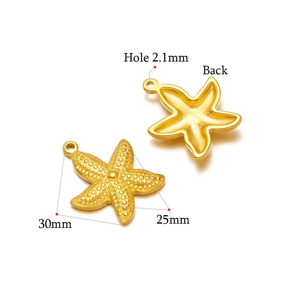 5pcs Gold Starfish Shell Charms for DIY Jewelry Accessories Stainless Steel Necklace Pendant Bracelets Findings Earrings Making