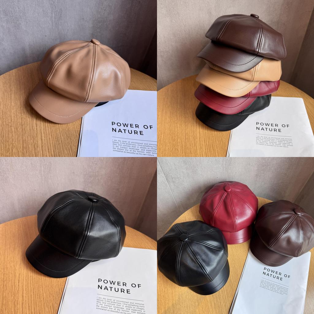 Восьмиугольная шляпа из искусственной кожи для женщин с защитой от солнца, шикарный зимний модный аксессуар