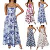 New Sexy Women's Suspender Positioning Printed Sleeveless Strappy Dress With Large Hem