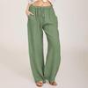 Women's Elastic Waist Long Linen Casual Loose Wide-leg Pants