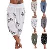 New Women Capri Pants 3/4 Casual Harem Pants Elastic Waist Pants Summer Butterfly Printed Shorts Casual Trousers with Pockets