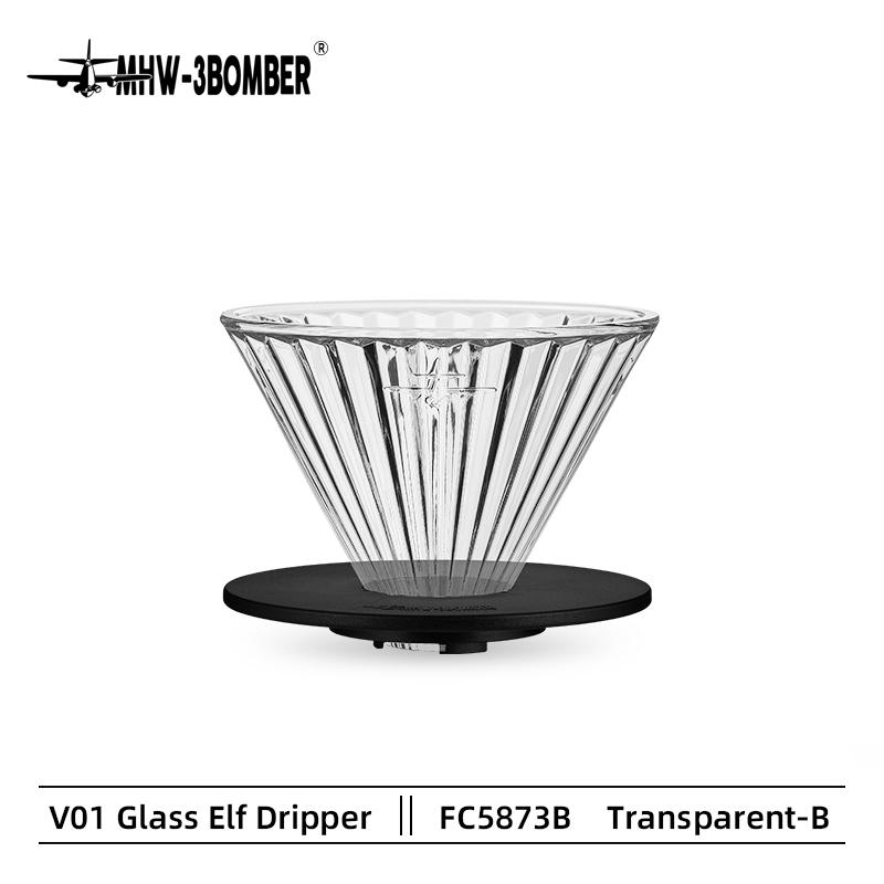 MHW-3BOMBER Glass Coffee Dripper Reusable Cone Pour Over Coffee Dripper with Filter Paper Professional Home Baristas Accessories