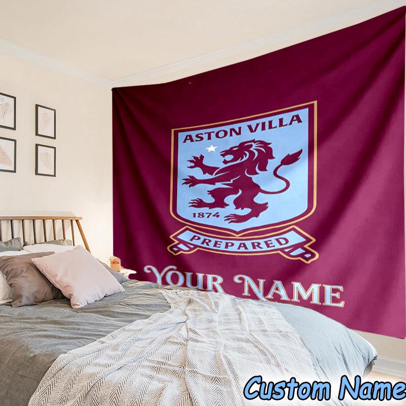 Custom Name Aston Villa Pride Printed Tapestry, for Bedroom,Livingroom, dormitory, Large Wall Decor, Fabric Decor Fan Birthday Gifts
