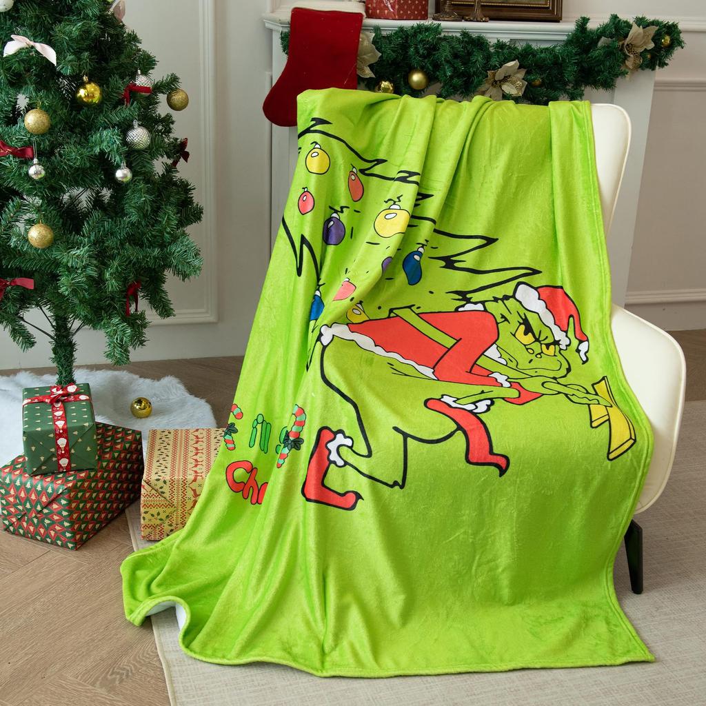 Christmas Atmosphere Cartoon Green Monster Blanket Soft And Comfortable Flannel Home Blanket Digital Printing Blanket