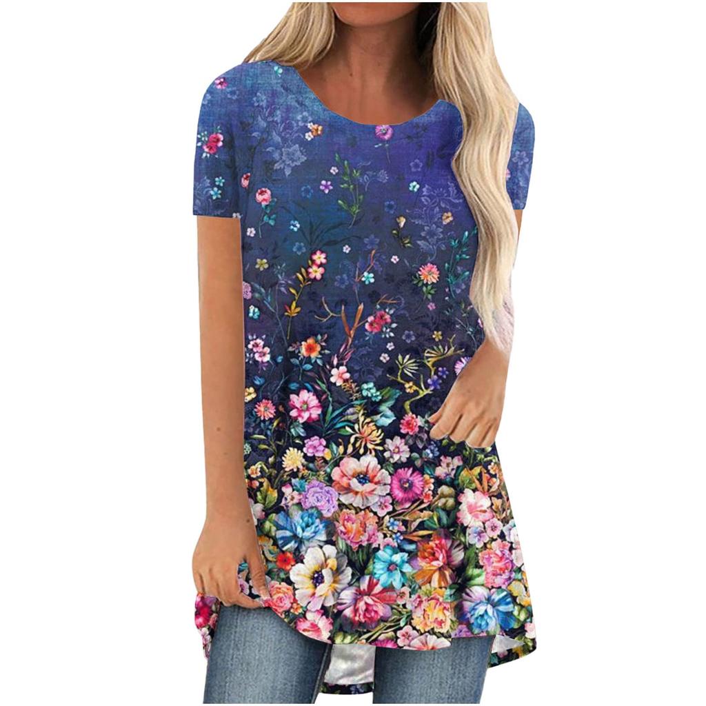 Colourful Floral Flower 3D Print Long T-Shirts Women Streetwear Short Sleeve T Shirt Oversized Y2K Tops Tees Girl Woman Clothing