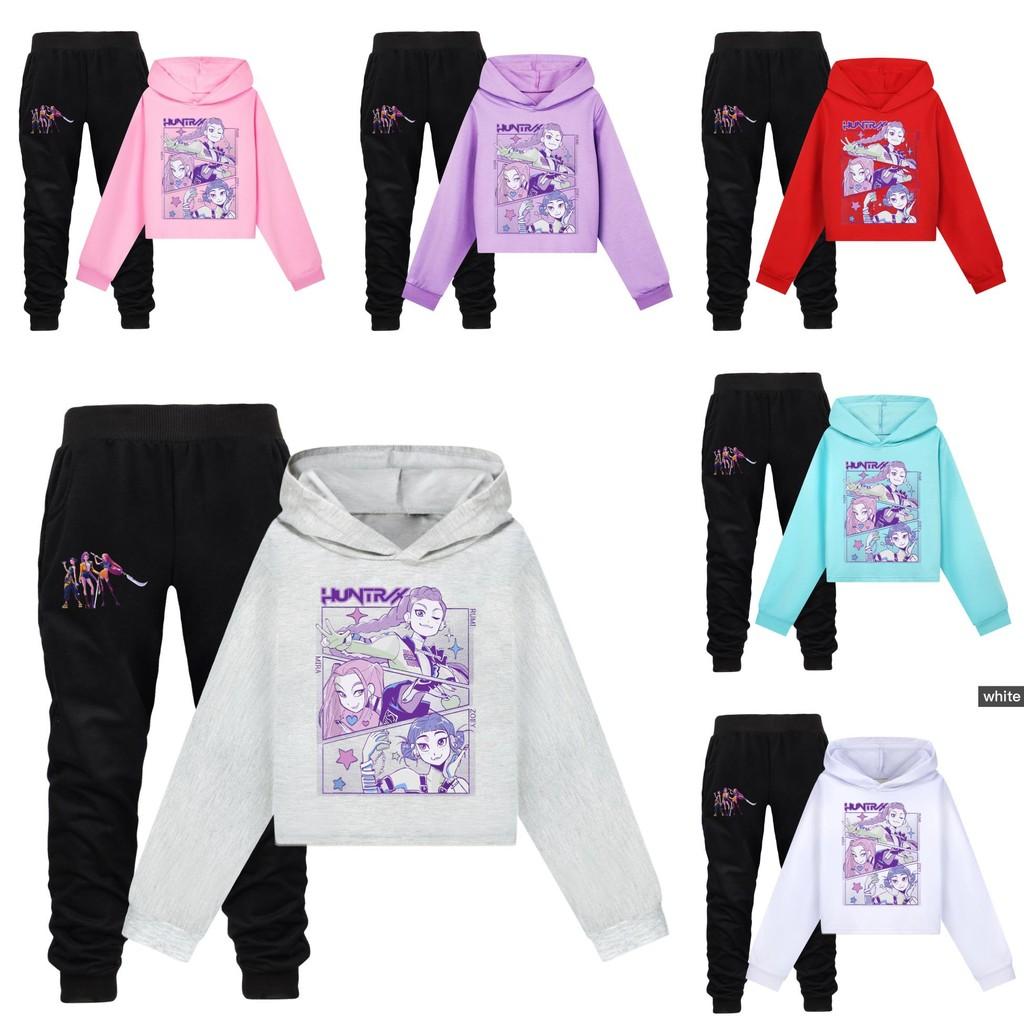 Kpop Demon Hunters Kids Cartoon Hoodie Set With Cotton Material For Casual Wear
