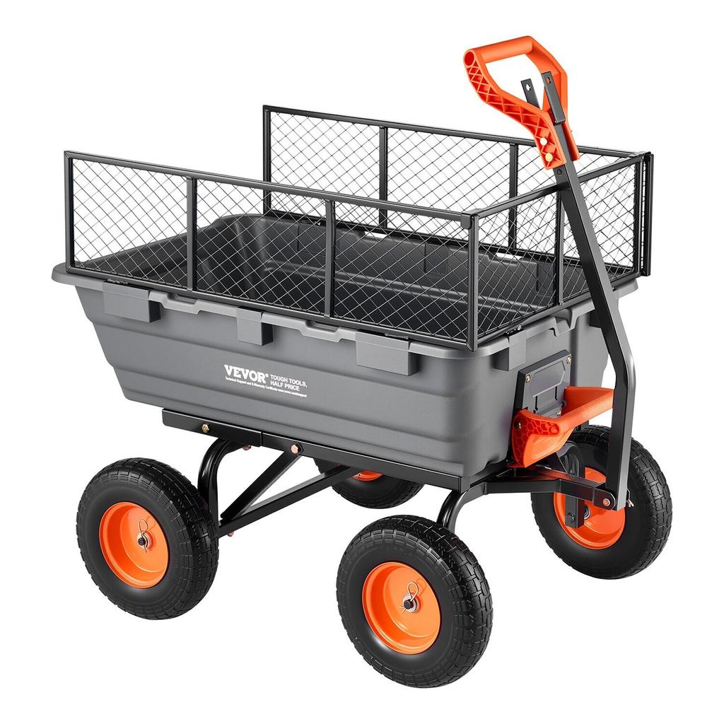 Garden Dump Cart, 544 kg Poly Dump Cart, Garden Carts Dumps Wagon with Storage Fence, 2-in-1 Convertible Handle, 90° Quick-Dumps Mechanism, 180°