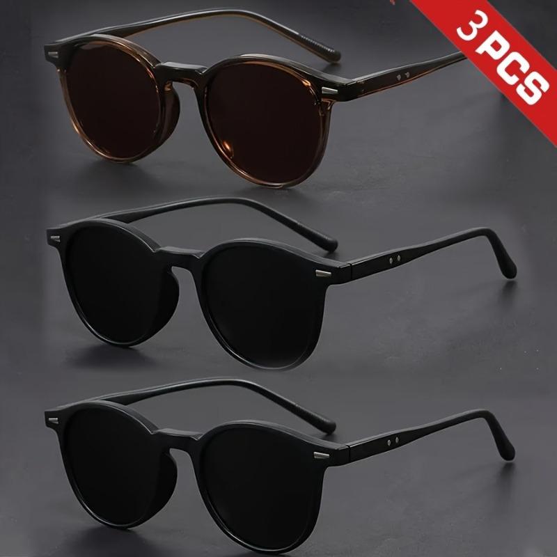 Набор очков с 3 шт. ретро круглыми зеркальными линзами из поликарбоната в полной оправе, изготовленный из материала TR90 для мужчин и женщин