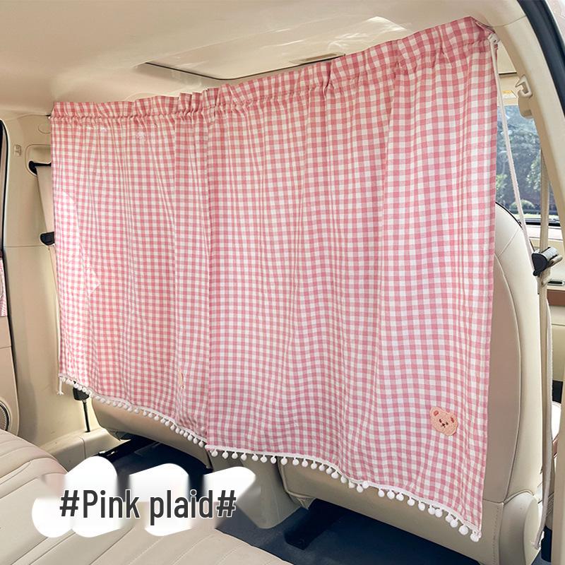 Checkered Bear Retractable Car Partition Curtain: Sunshade & Heat Insulation for Privacy